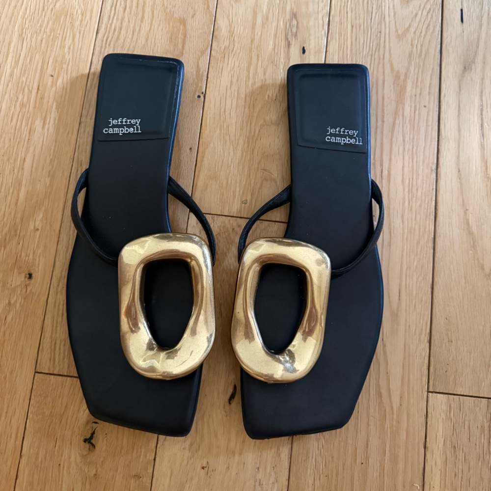 Jeffrey Campbell Linques Black and Gold Sandals